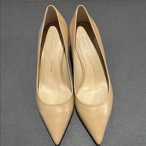 Stuart Weitzman Women’s Beige Pointed-Toe Leather Pumps